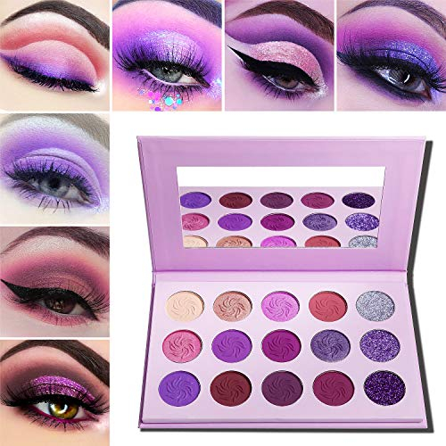 Palette Ombre à Paupières Violettes Afflano Palette Maquillage Fards Ombres à Paupières Teinte Dégradé de Violet,Fard À Paupière Palette Maquillage Yeux Rose Cuivre Shimmer Mat Pigmenté 15 couleurs