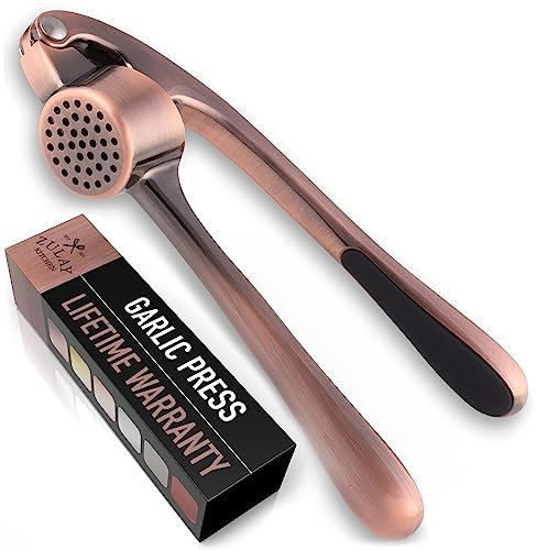 Premium Knoblauchpresse mit weichem, ergonomischem Griff, stabiles Design, extrahiert mehr Knoblauchpaste pro Gewürznelke, Knoblauchpresse für Nüsse und Samen – von Zulay, Modern, Antikkupfer