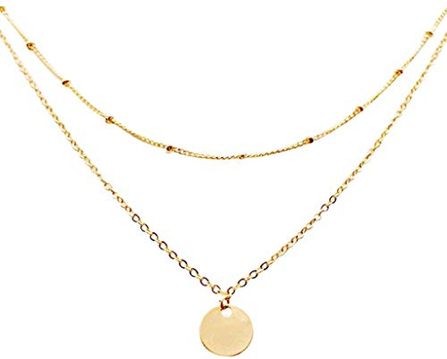 Yowablo Halskette Damenschmuck Geschenk Einfache doppelte Schicht rundes Stück