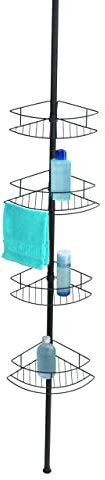 WENKO Teleskop-Eckregal Dolcedo Schwarz matt, klemmbares Badregal mit 4 Ablagen für Shampoo, Duschgel & Co., platzsparendes höhenverstellbares Duschregal aus rostfreiem Edelstahl, 31 x 65-275 x 23 cm
