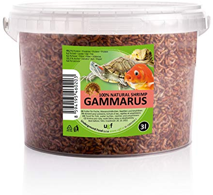 UGF - Premium Gammarus Bachflohkrebse Getrocknet, 3 Liter ≈ 300g Eimer, Schildkrötenfutter, Fischfutter Aquarium, Axolotl Futter, Hamsterfutter, Igelfutter, Koi Futter, Rattenfutter
