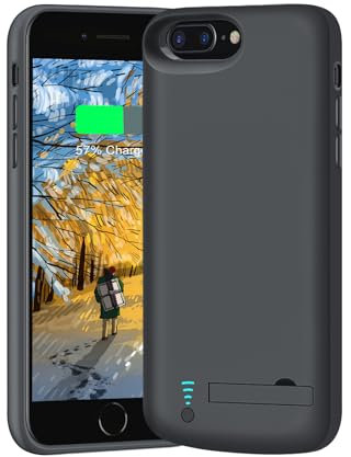 BAHOND [Upgraded Battery Case for iPhone 8 Plus/7 Plus/6S Plus/6 Plus, 6000mAh Rechargeable Extended Battery Charging Charger Case, Add 1.5x Extra Juice, Support Wired Headphones (5.5 inch) Black