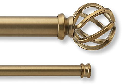 MODE Premium Collection Double Curtain Rod Set with Birdcage Finials - 36 to 72 in, Warm Gold