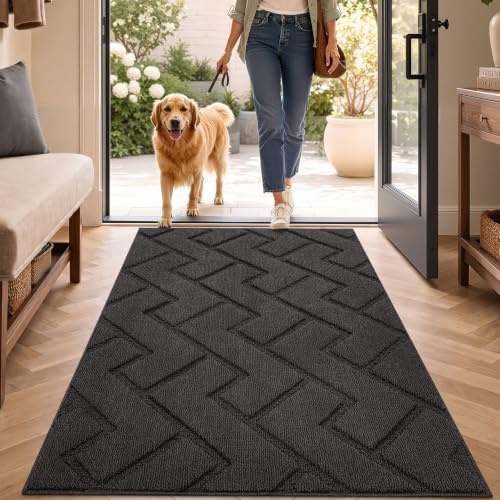 Biscpro Door Mat 80x120cm, Indoor DoorMat Washable, Doormat Indoor Dirt Trapper Non-slip, Absorbent Inside Entrance Rug Floor Mat for Entryway, Patio, Garden, laundry Room,Pets - Dark Grey
