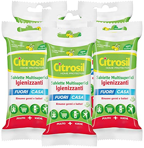 Citrosil Home Protection, Salviette On the Go con Vere Essenze di Agrumi, Superfici Multiuso, Elimina Fino al 99,9% dei Batteri, Pratico Utilizzo Dentro e Fuori Casa, 12 Salviette x 6 Confezioni