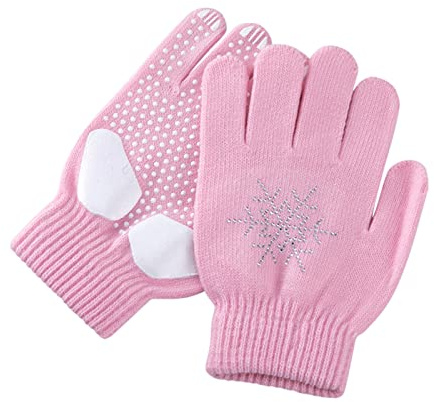 Blaward Gel Padded Ice Skating Gloves with Rhinestone Snowflakes for Kids Girls Boys, Figure Skating Gloves Anti Slip for Practice Competition Winter Warm Mitten, Reduce Falling Injuries