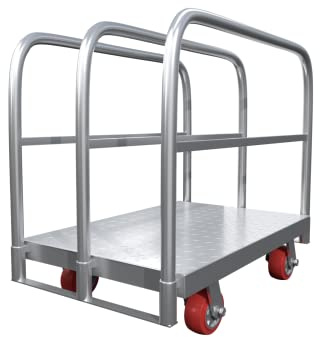 Steel Panel Truck Cart, Platform Truck, Heavy Duty Lumber Drywall Dolly, Flatbed with 2500 lbs Capacity and 4 Swivel Casters, 36x24inch Steel Board with 3 Side Handrails
