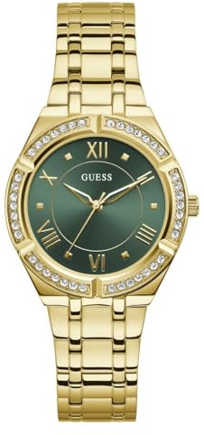 Guess US Damen-Armbanduhr, goldfarben und grün, analog