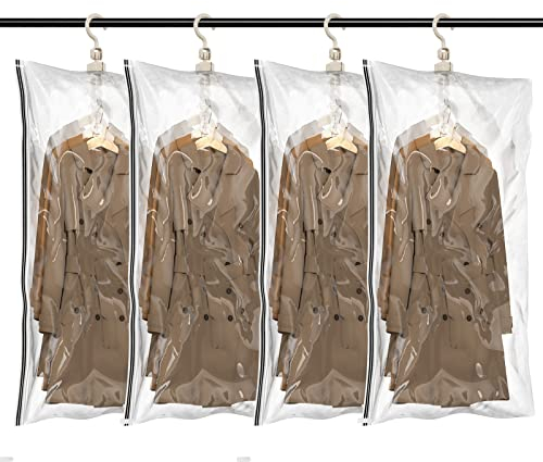 TAILI Vakuumierbeutel Kleidung Vakuumbeutel für Kleidung Hängend 4 Packungen (105×70 cm) 80% Platz Sparen Kleiderschrank-Organisator Vakuumbeutel für Anzüge, Mäntel, Jacken, Kleider