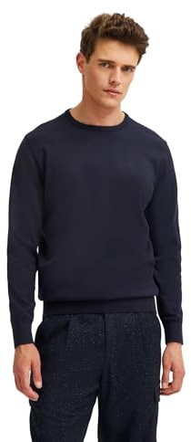 bugatti Herren Pullover Regular Fit O-Neck Premium Cotton Basic Baumwolle Rundhals