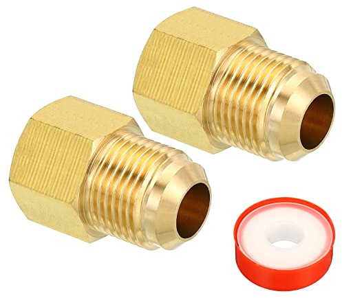 PATIKIL 1/2 SAE Stecker x 3/8 SAE Buchse Messing Leuchte Rohr Fitting 2Pack Rohrverschraubung Reduzierstück Gas Adapter Sechskant Kupplung mit Klebeband für Klempnerei HVAC