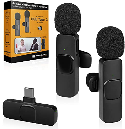 PowerDeWise Kabelloses Lavalier-Mikrofon für Android-Telefone, USB Typ C, iPad MacBook, schnurlose Mikrofone mit Geräuschunterdrückung, Plug&Play-Mini-Mikrofon, Ansteckmikrofon, kabelloses