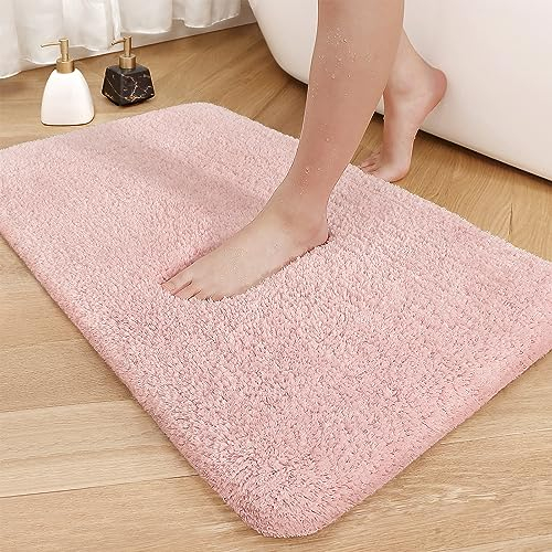 COLOR&GEOMETRY Pink Bath Mat: 40 x 60 cm Small - Non Slip & Washable Rubber Backed Bath Rug for Bathroom Floor - Soft & Thick Fluffy Absorbent Microfibre Bathmat