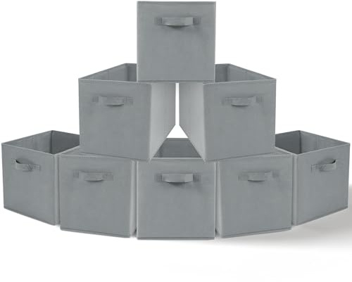 Amazing Tour 8 PCS Cube Storage Boxes 33x38x33 Foldable Fabric with Handles Collapsible for Home Office Nursery Organiser - Clothes Basket Containers, Gray
