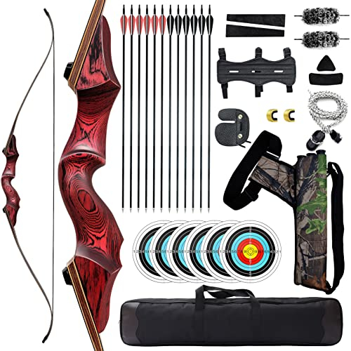 60 Zoll Black Hunter Takedown Recurve Bogen Jagdbogen Holz Riser 20-60 Lbs Bogenschießen Recurve Bogen Set Für Erwachsene Outdoor Jagd Rechte Hand Bögen (25LBS)
