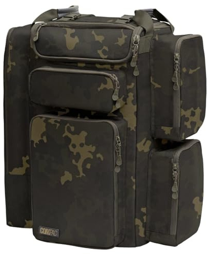 Korda Compac Rucksack 60 Dunkles Tarnmuster – Großer 60L Angelrucksack für Karpfenangeln – Gepolsterter Rucksack mit 4 Außentaschen & Tacklebox-Fach – Robust & Ergonomisch – 52x46x32cm