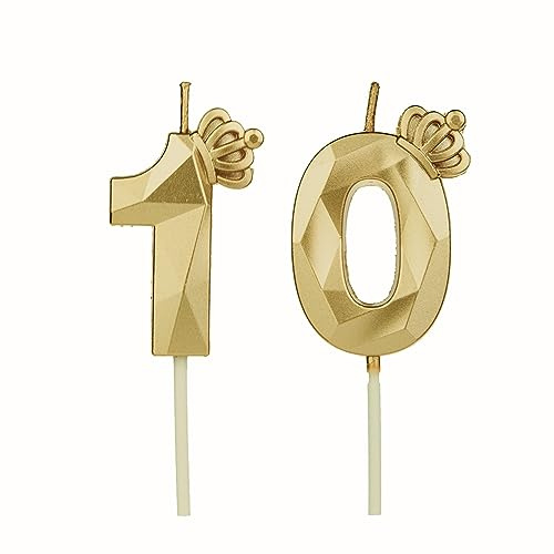 DTXLX Gold Krone Zahl 10 Geburtstagskerzen Kuchen Deko | Zahlen, mit, 3D, für, geburtstagsdeko, Kinder, Partys, Hochzeiten, Firmenfeiern, Jubiläen, #10