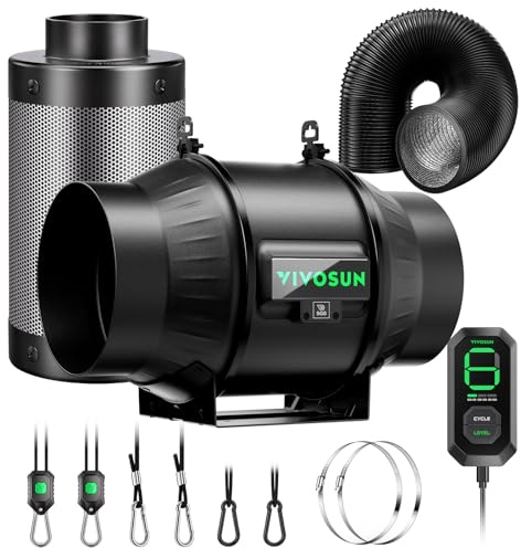 VIVOSUN Kanalfläkt 150 mm extraktorfläkt 693 m³/h med E12 hastighetskontroll kolfilter och 240 cm luftkanal AeroZesh T6 avgasuppsättning kyl- och ventilationssystem för odlingstält