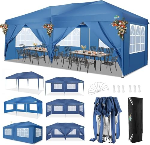 COBIZI Faltpavillon 3x6 Pavillon Wasserdicht Winterfest Pop Up Pavillon Klappbar 3x6 Zelt mit 6 Seitenwnden 3 Höhenverstellbar UV-Schutz Gardenpavillon Partyzelt für Markt, Freien Event (Blau)