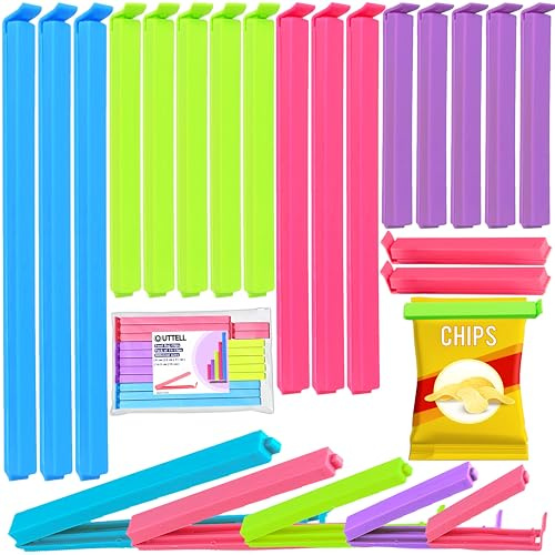 OUTTELL Food Clips 18 Pcs with Storage Bag, Bag Sealing Clips for Sealing Food Storage Bags, Food Bag Clips in 5 Colors, Reusable Plastic Bag Clips for Food Storage for Sandwiches and Snack Bags
