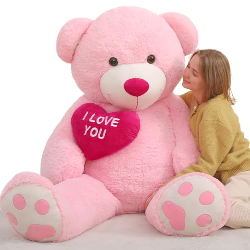 MorisMos 183cm Hellbraun Riesen Teddys mit Herz- I Love You, weich Teddybär groß XXL Kuscheltier, Geburtstag Weihnachten Geschenk für Mädchen Freundin Kinder