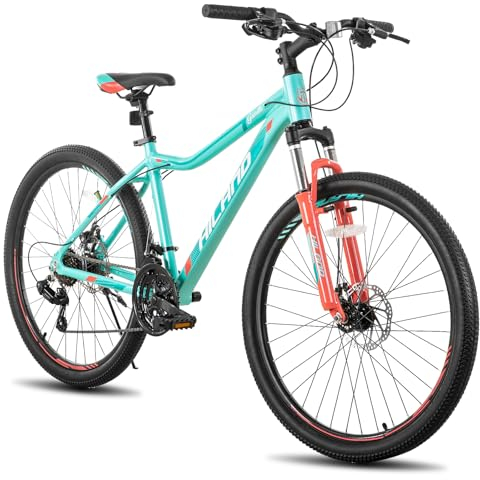 Hiland 26 Zoll Mountainbike für Frauen, 21-Gang mit Lock-Out-Federgabel, Dual-Scheibenbremsen, Aluminium-Rahmen MTB, Erwachsene Damen Damen Fahrrad Herrenfahrrad, Mint Grün
