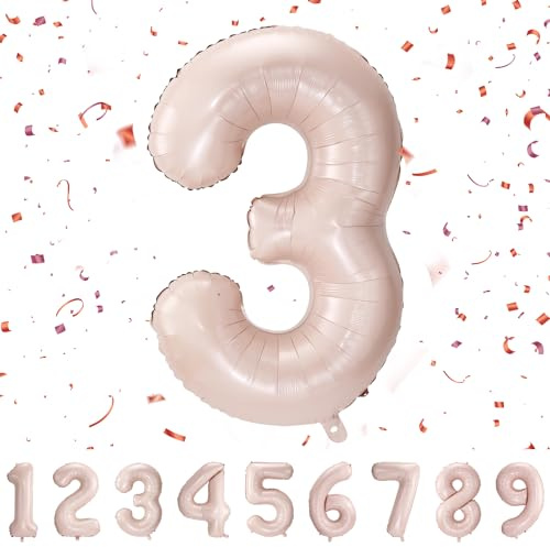 Födelsedagsballonger, tårta, rosa, 101 cm stor ballong med stora siffror, ballong nummer 3, ballonger för pojkar, flickor, vuxna, flyger med helium