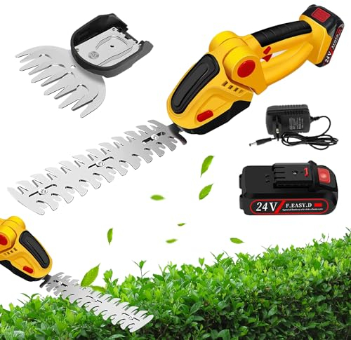 Heckenschere 24V 2 In 1 Schnurlose Akku Grasschere Mit Wiederaufladbarem Lithium-Ion Akku Und Ladegerät, Tragbare Gras Und Strauchschere Für Garten Rasen