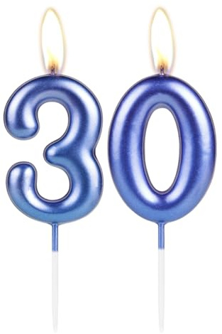 Candela per Torta di Compleanno con Numero 30, Blu Scuro Scintillante - Decorazione per Torta e Cupcake, per Ragazze e Ragazzi