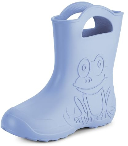 Ladeheid bottes de pluie femme ultra légères en EVA imperméables semelle antidérapante poignées faciles motif grenouille LA-CA-09 (Bleu Clair, 38/39 EU)