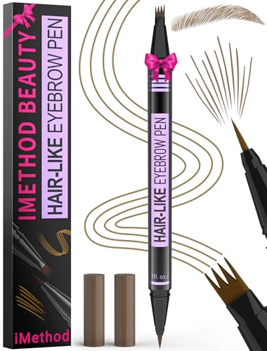 iMethod Eyebrow Pen - Eyebrow Pencil Magic 2-in-1 Eye Brow Pencils for Women with 4-Fork-Tip and Precise Brush-Tip Create Natural Hair-Like Brows, Last All Day, Microblading Eyebrow Pen, Light Brown
