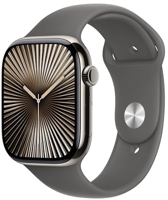 Apple Watch Series 10 GPS + Cellular Smartwatch con Caja de Titanio Natural de 46 mm y Correa Deportiva Gris Piedra - Talla S/M. Monitor de entreno, App ECG, Pantalla Retina Siempre Activa