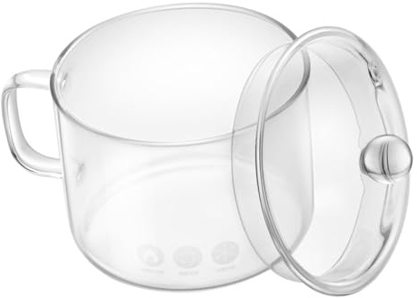 Garneck Glass Instant Noodle Bowl Stock Pot Induction Soup Pot with Handle Induction Saucepan Clear Simmering Pot for Stove Chafing Dishes with Lids Transparent Soup Bowl with Handle