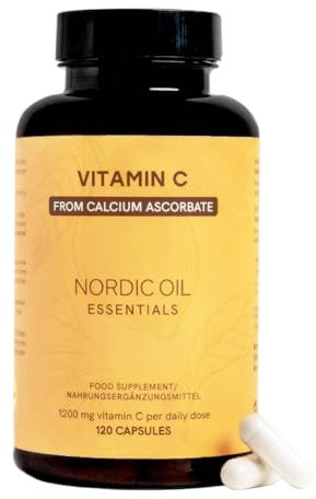 Vitamin C gepuffert | Hochdosiert mit 600 mg reinem Calciumascorbat je Kapsel | 120 vegane Vitamin C Kapseln | pH-neutral & magenfreundlich | Nordic Oil