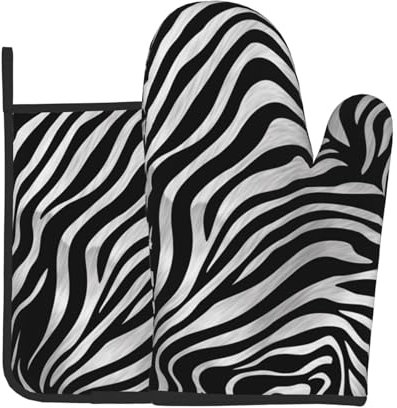 zebra-print Printed Oven Gloves & Pot Holders Set of 2, Non-slip BBQ Gloves and Potholders for Kitchen Cooking Baking Grilling