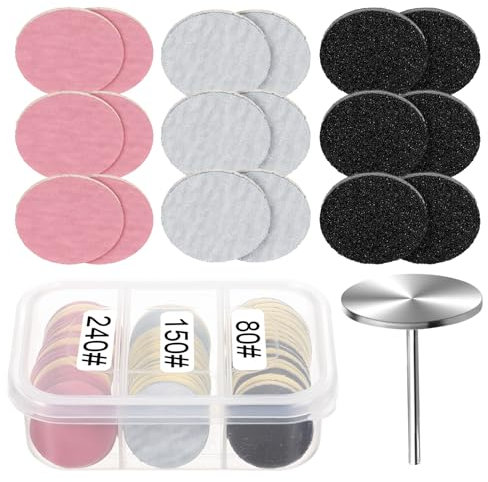 Apausvcm 60 Stk Schleifscheibe Pediküre,25mm Feet Grind Schleifpapier,Ersatz-Schleifpapier Scheiben-Werkzeug,80/150/240 Grit Feet Grind Schleifpapier,Ersatz-Schleifpapier Fuß Nagelfräser Aufsätze
