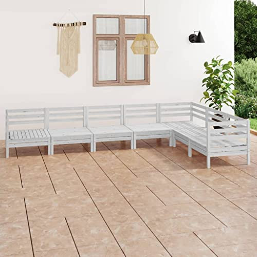 KTHLBRH 7-TLG. Garten-Lounge-Set Massivholz Kiefer Weiß Gartenmöbel-Sets Balkonmöbel-Sets Outdoor-Möbel-Sets Terrassenmöbel-Sets für Terrasse, Garten, Balkon