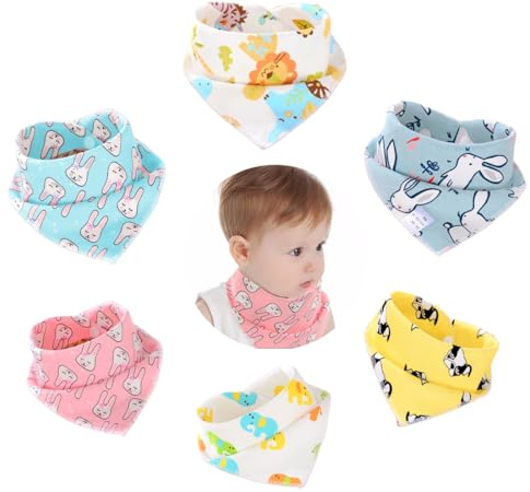 ZEPIQOR 6 Pezzi bavaglini neonato, Bavaglino Bambino Sciarpa Triangolo Bambino Sciarpa Mussola Bambino per Ragazzo e Ragazza, 100% Cotone Sciarpa Bambino Regolabile