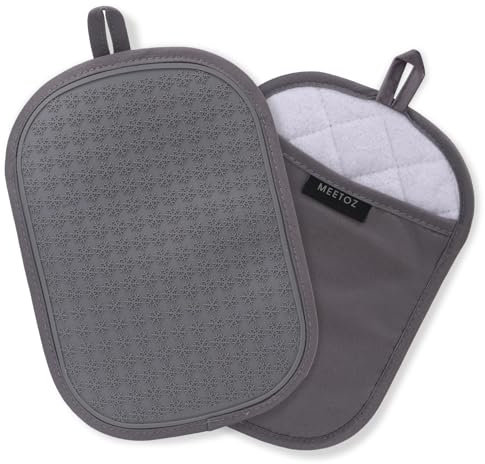 2PCS Silicone Pot Holders, Oven Mitts Heat Resistant Hot Pads with Pockets, Non Slip Pot Holder for Kitchen Baking and Cooking| 9.8 x 7 Inches | Towel Cloth Interior Lining (Gray Oval)