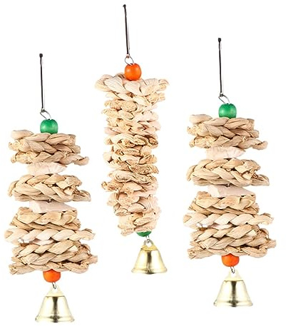 BESTonZON 3pezzi Giocattolo Per Uccelli Da Gabbia Accessori Per Pappagalli e Cocorite Giocattolo Appeso Per Masticare e Naturale Per Intrattenere e Gioco Dei Tuoi Pet
