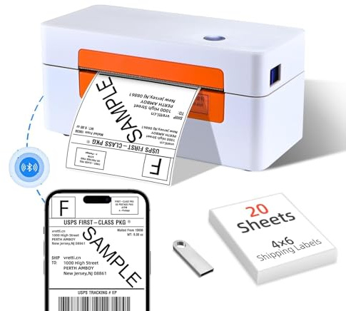 vretti Bluetooth Thermal Label Printer,4x6 Shipping Label Printer Postage for Shipping Packages Small Business,Widely Used for Amazon,Etsy,Shopify,USPS
