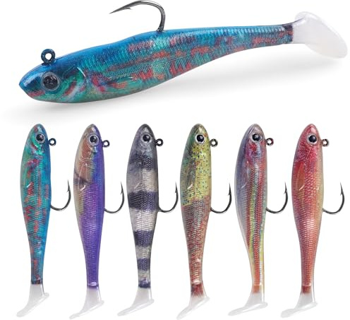 Gummifische Angelköder Kunstköder Gummiköder Angelausrüstung Angelsets mit Jigkopf und Angelhaken Angelköder für Forelle Zander & Barsch Salzwasser Süßwasser Angeln (7cm-6stk)