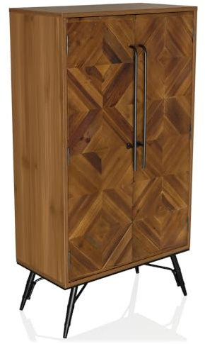 hjh LIVING Highboard aus Holz mit Fischgrät-Optik SANTJAGO Wood HIGH Schrank mit Doppeltüre für Wohnzimmer Schlafzimmer, Aufbewahrungsschrank 63 x 32 x 117 cm