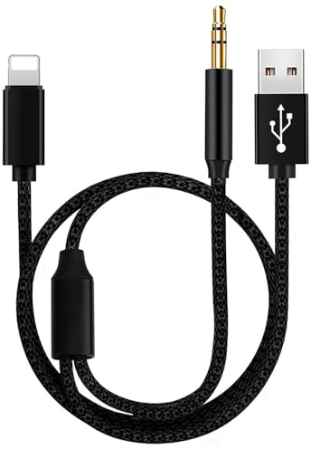 CVMGO Aux Cable with USB Charger in Car for 14/14 Pro/14Pro Max/13/13 Pro/12/12 Pro/11 Pro/11/Xs/XR/X/8/7 2 in 1 3.5mm Stereo Headphone Jack Audio Cord Adapter Braided Nylon Music Speaker Lead