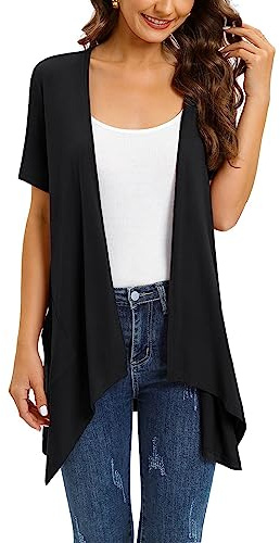 Cardigan Estivo da Donna, Manica Corta, Lungo, Lavorato A Maglia, Elegante, Casual, Leggero, Drappeggiato, Spolverino, Orlo Alto e Basso, Coprispalle.