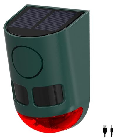 Alarme extérieur solaire à détecteur de mouvement – Bruit sonore de 129 dB, détecteur de mouvement multibande haute fréquence à ultrasons avec lumière stroboscopique, pour la cour, la ferme, le jardin