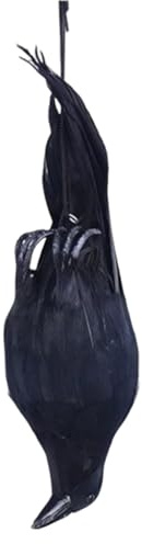 Hugsweet Realistic Hanging Dead Crows Decoy, 12 Inch Artificial Black Crow Decor,Lifesize Handmade Black Feathered Crow, Birds Model Decoration For Scaring Birds Re-pellent Party Haunted House