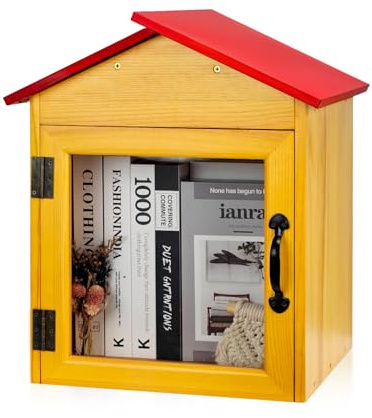 Umtiti Little Library Box Outdoor – Petite boîte à littérature en bois avec toit rouge pour partager des livres, de la littérature et des journaux dans les quartiers, les communautés et les écoles