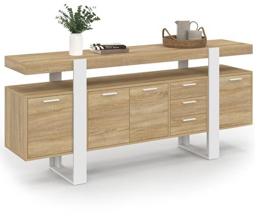 IDMarket - Buffet 180 cm Phoenix XXL 4 Portes avec 3 tiroirs Bois et Blanc