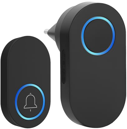 Sonnette sans Fil Exterieur Etanche 300 Mètre, Carillon sans-Fil avec Récepteurs Ip44 étanche avec Pile 60 Mélodies au 4 Niveaux Volumes Mini Sonnette de Porte pour Maison Bureau Hôtel